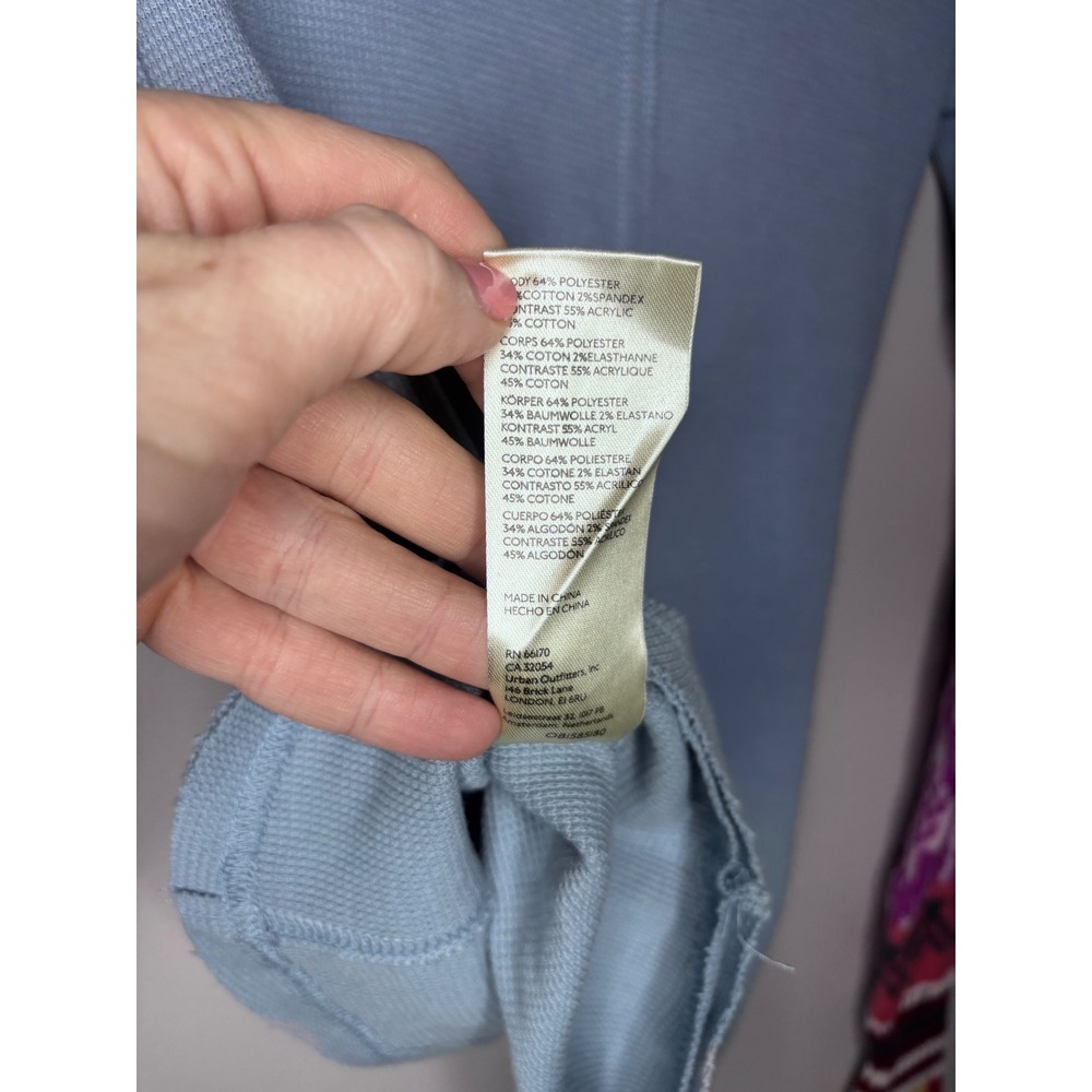 We The Free Free People Thermal Top XS Blue Mixed Media Knit Sleeve Mock Neck - Picture 5 of 6
